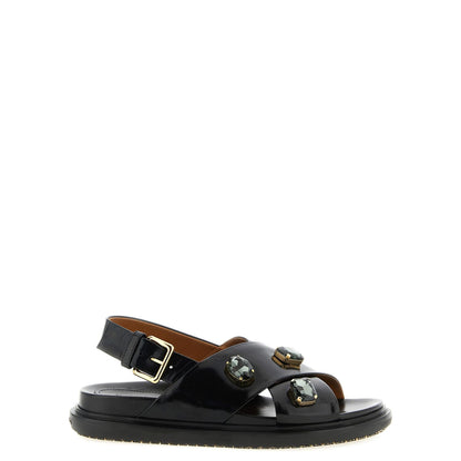 Marni Black Lamb Leather Flat Sandals