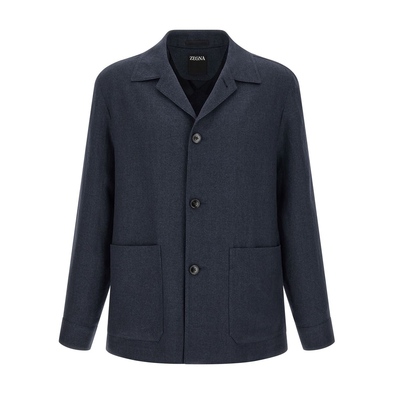 ZEGNA Blue Linen Full-Length Jacket