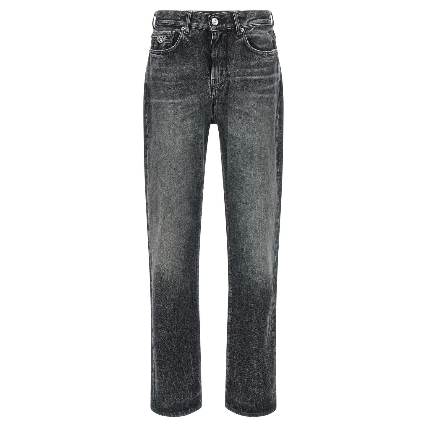 Versace Gray Cotton Straight-Leg Jeans