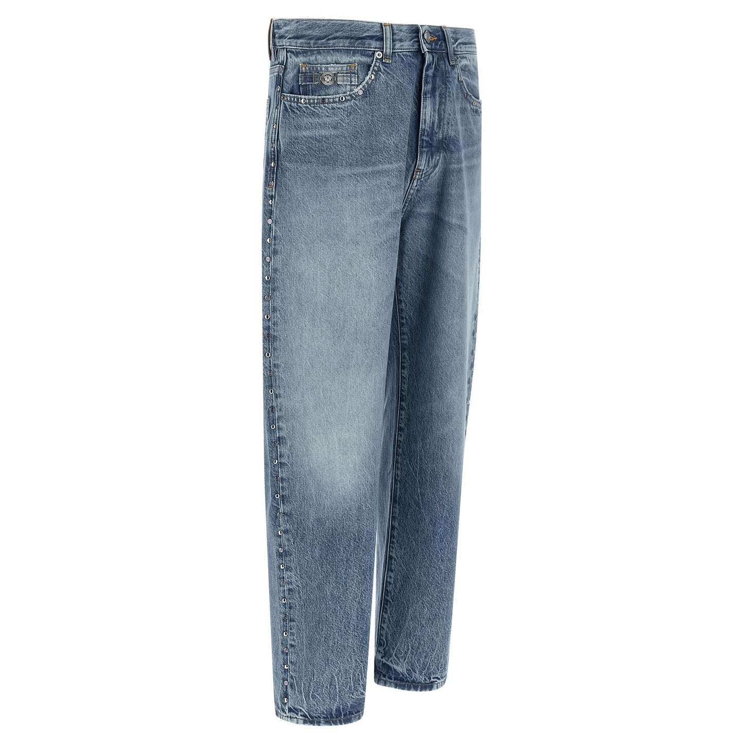 Versace Blue Cotton Straight-Leg Jeans