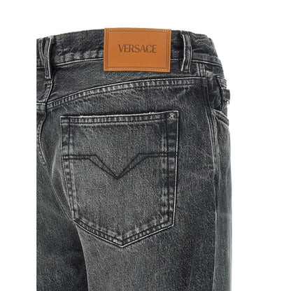 Versace Gray Cotton Straight-Leg Jeans