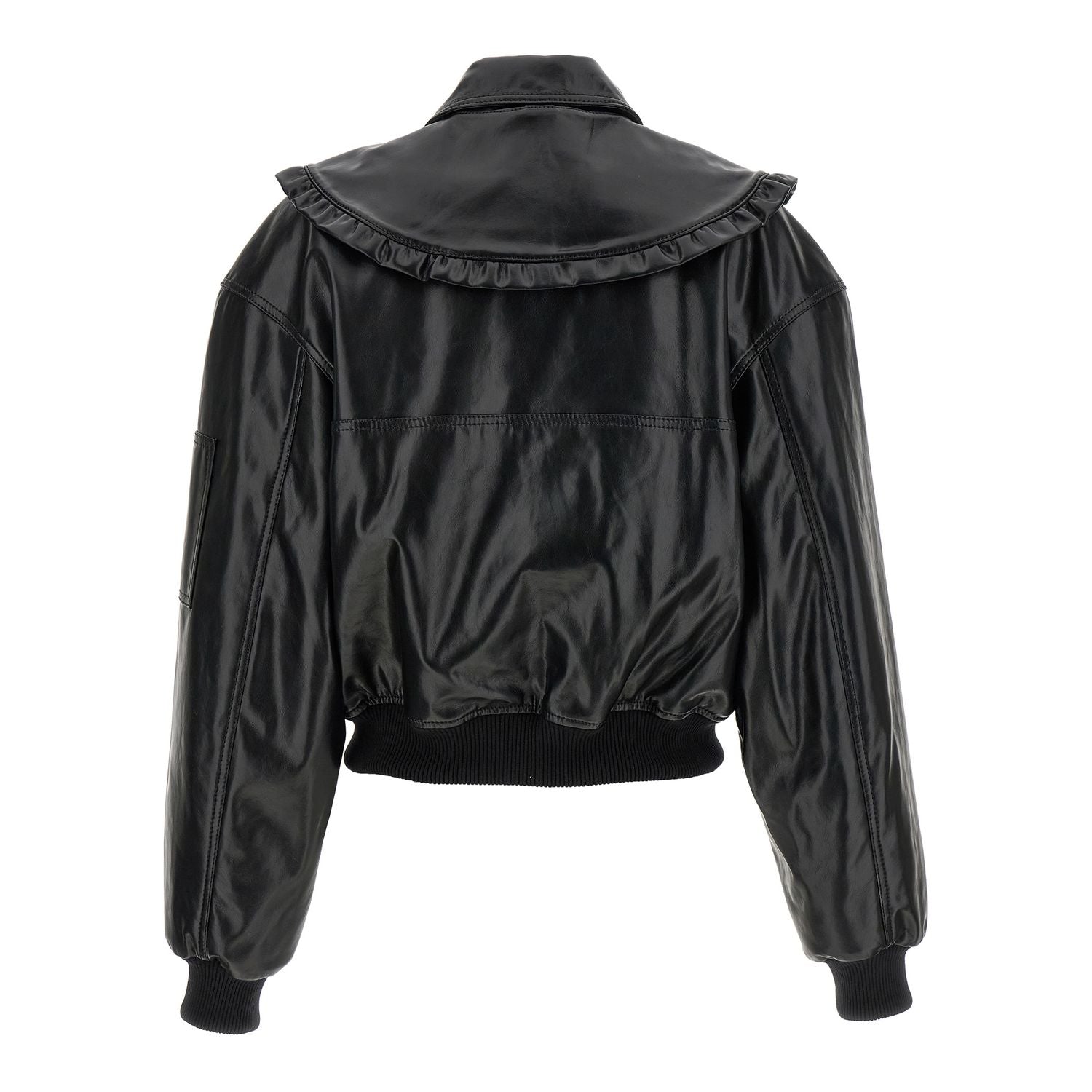 Ganni Black Leather Bomber