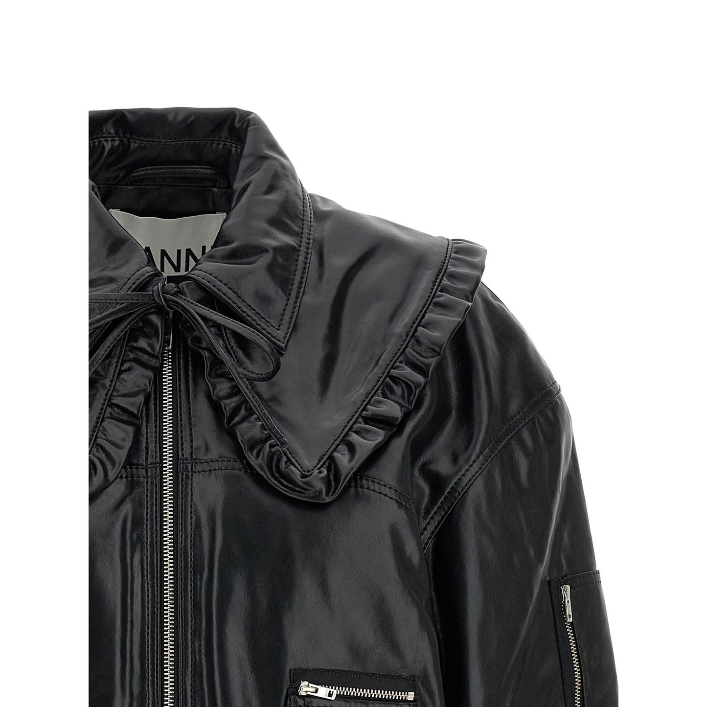 Ganni Black Leather Bomber