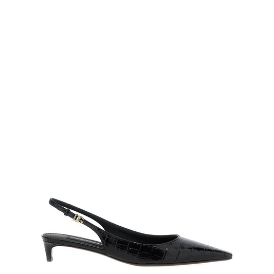 Dolce & Gabbana Black Calfskin Mid Heel Pumps