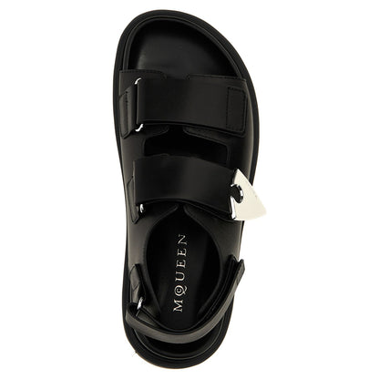 Alexander McQueen Black Calf Leather Bos Taurus Flat Sandals