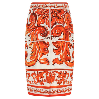 Dolce & Gabbana Orange Silk Midi Skirt