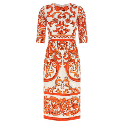 Dolce & Gabbana Orange Silk Midi Dress