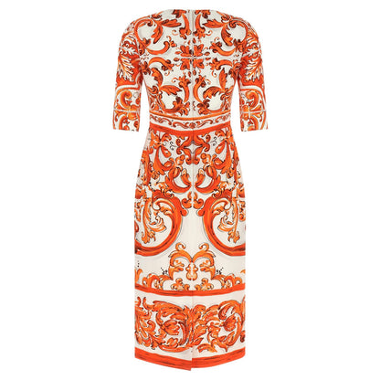 Dolce & Gabbana Orange Silk Midi Dress