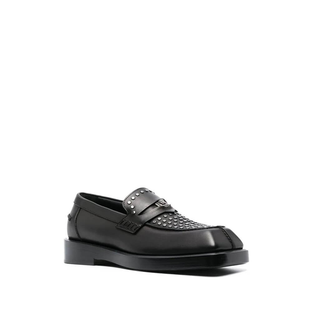 Versace Black Leather Slip-On Loafers