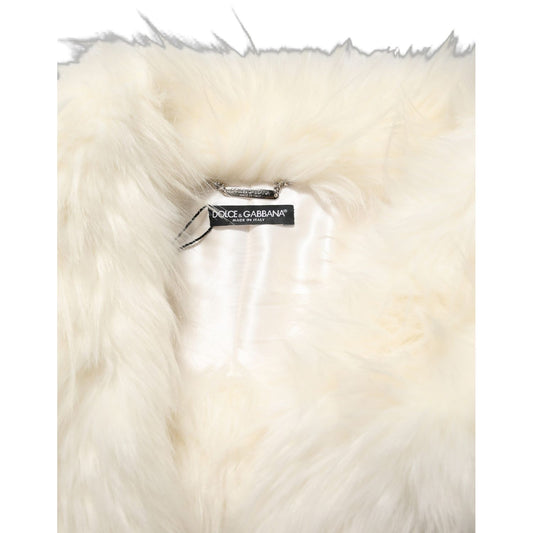 Dolce & Gabbana White Faux Fur Long Sleeves Coat Jacket