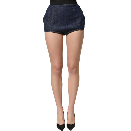 Dolce & Gabbana Blue Cotton High Waist Denim Hotpants Shorts