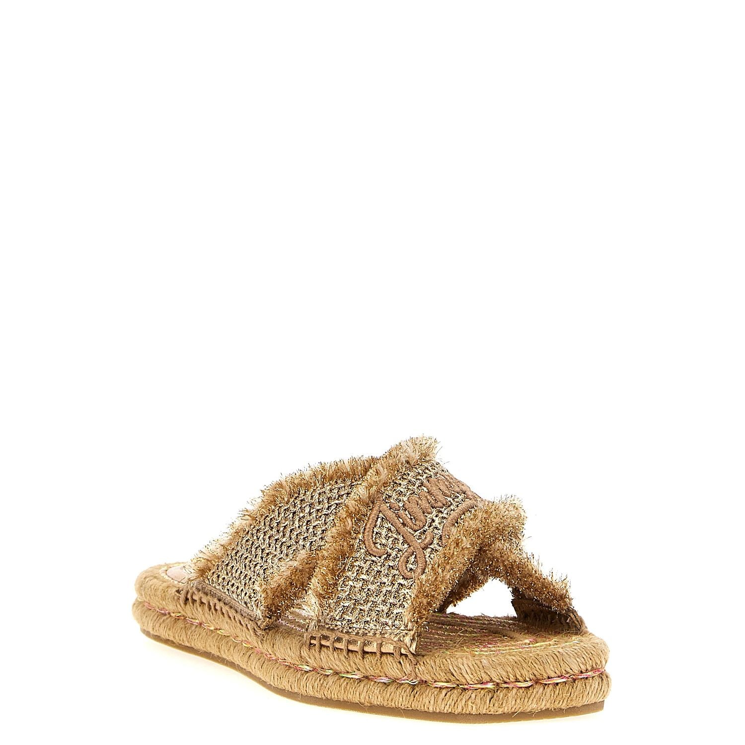Jimmy Choo Gold Textile Slides
