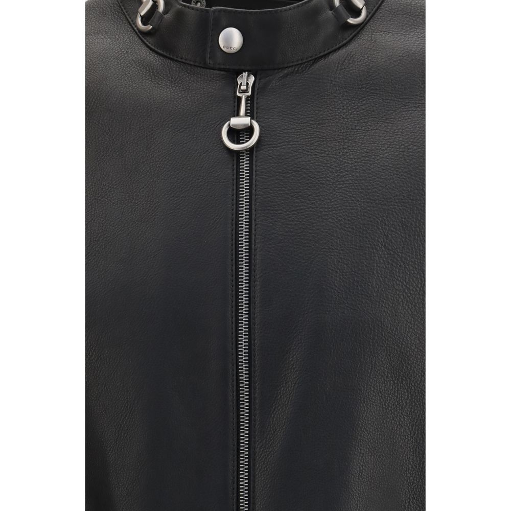Gucci Black Leather The Horsebit leather Biker Jacket