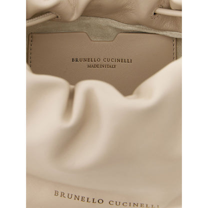 Brunello Cucinelli White Lamb Leather Crossbody Bag