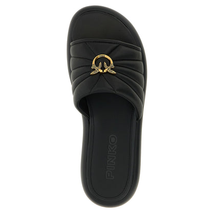 PINKO Black Lambskin Slides