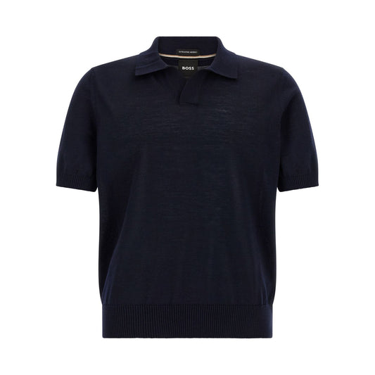 Hugo Boss Blue Virgin Wool Polo Shirt