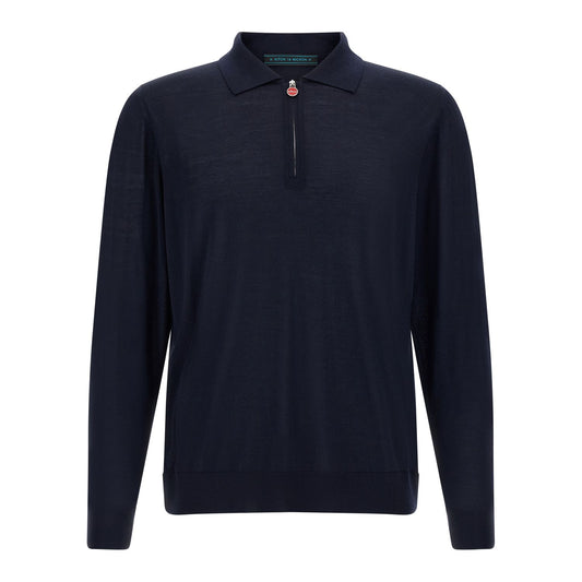 Kiton Blue Wool Polo Shirt