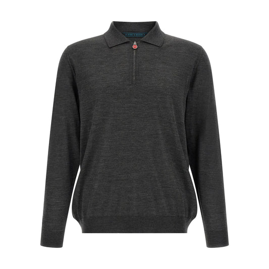 Kiton Gray Wool Polo Shirt