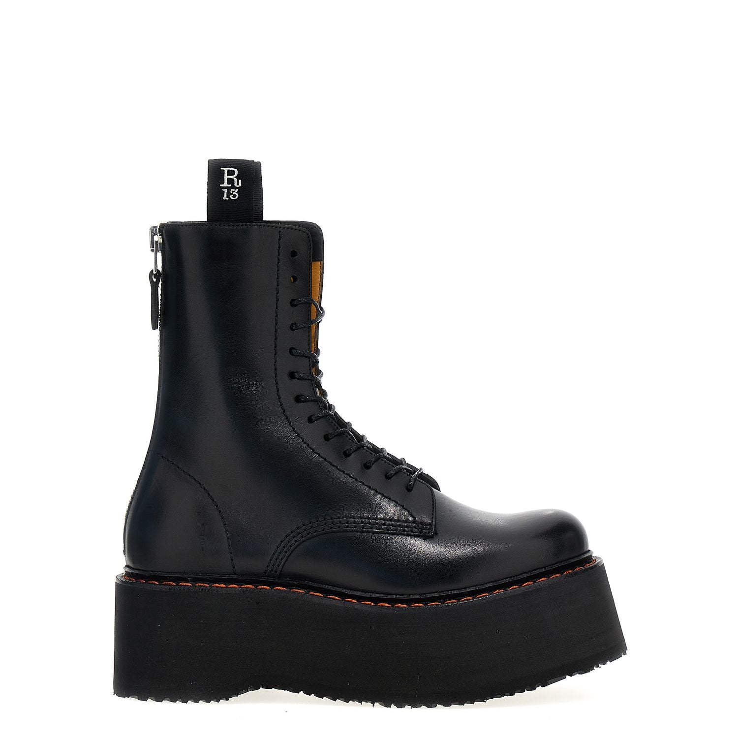 R13 Black Cowhide Lace-Up Boots