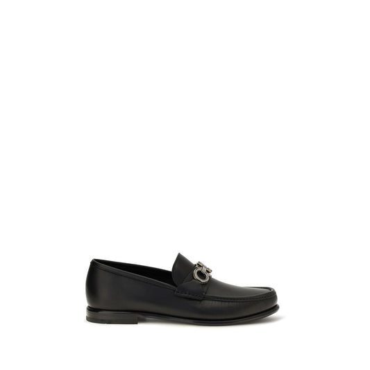Ferragamo Black Calf Leather Bos Taurus Slip-On Loafers