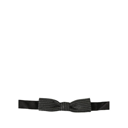 Dolce & Gabbana Men Dark Blue Silver Ribbed Adjustable Neck Papillon Bow Tie