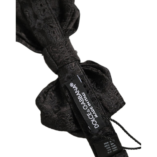Dolce & Gabbana Men Black Paisley Silk Adjustable Neck Papillon Bow Tie