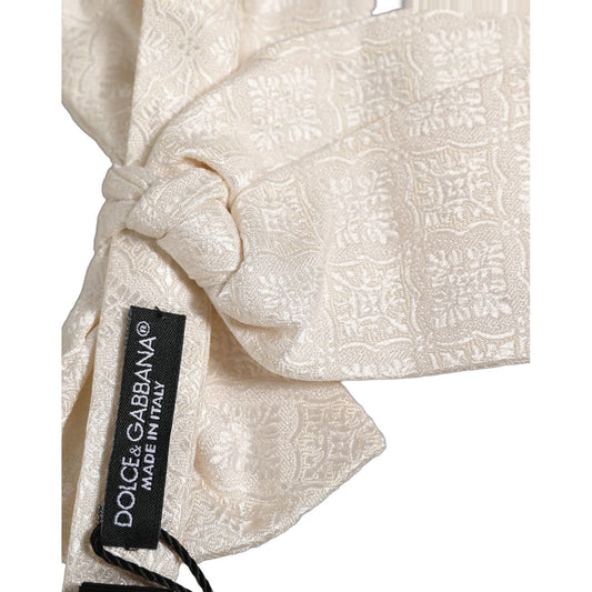 Dolce & Gabbana Men White Jacquard Silk Adjustable Neck Papillon Bow Tie