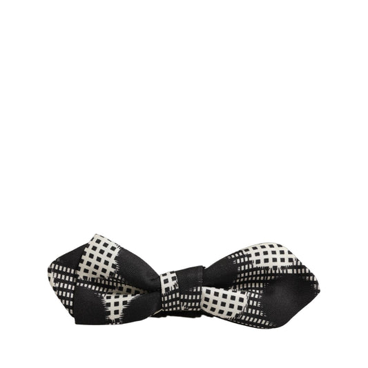 Dolce & Gabbana Dark Gray White Checkered Adjustable Neck Papillon Bow Tie