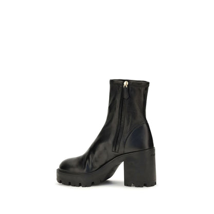 Prada Black Calf Leather Bos Taurus Ankle Boots