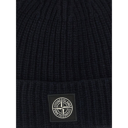 Stone Island Blue Virgin Wool Beanie