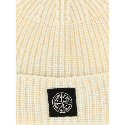 Stone Island White Virgin Wool Beanie