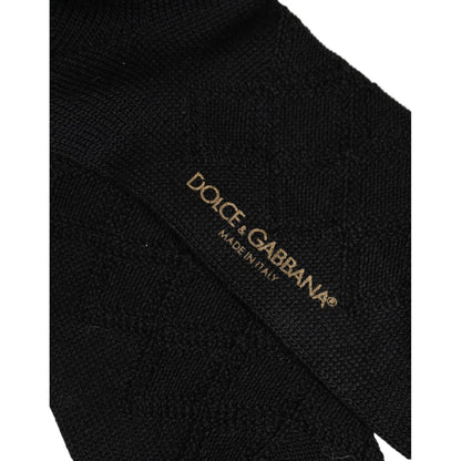 Dolce & Gabbana Men Black Wool Crest Logo Knee High Accessory Socks