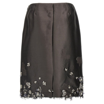 Prada Gray Silk Midi Skirt