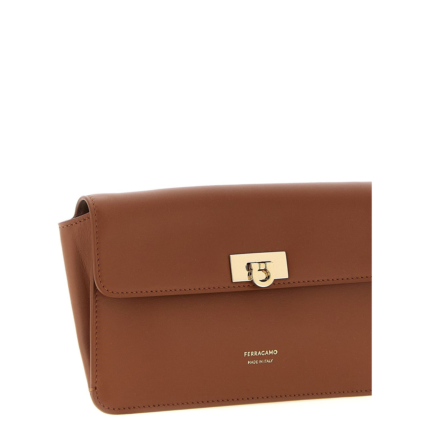 Ferragamo Brown Calfskin Clutch Bag