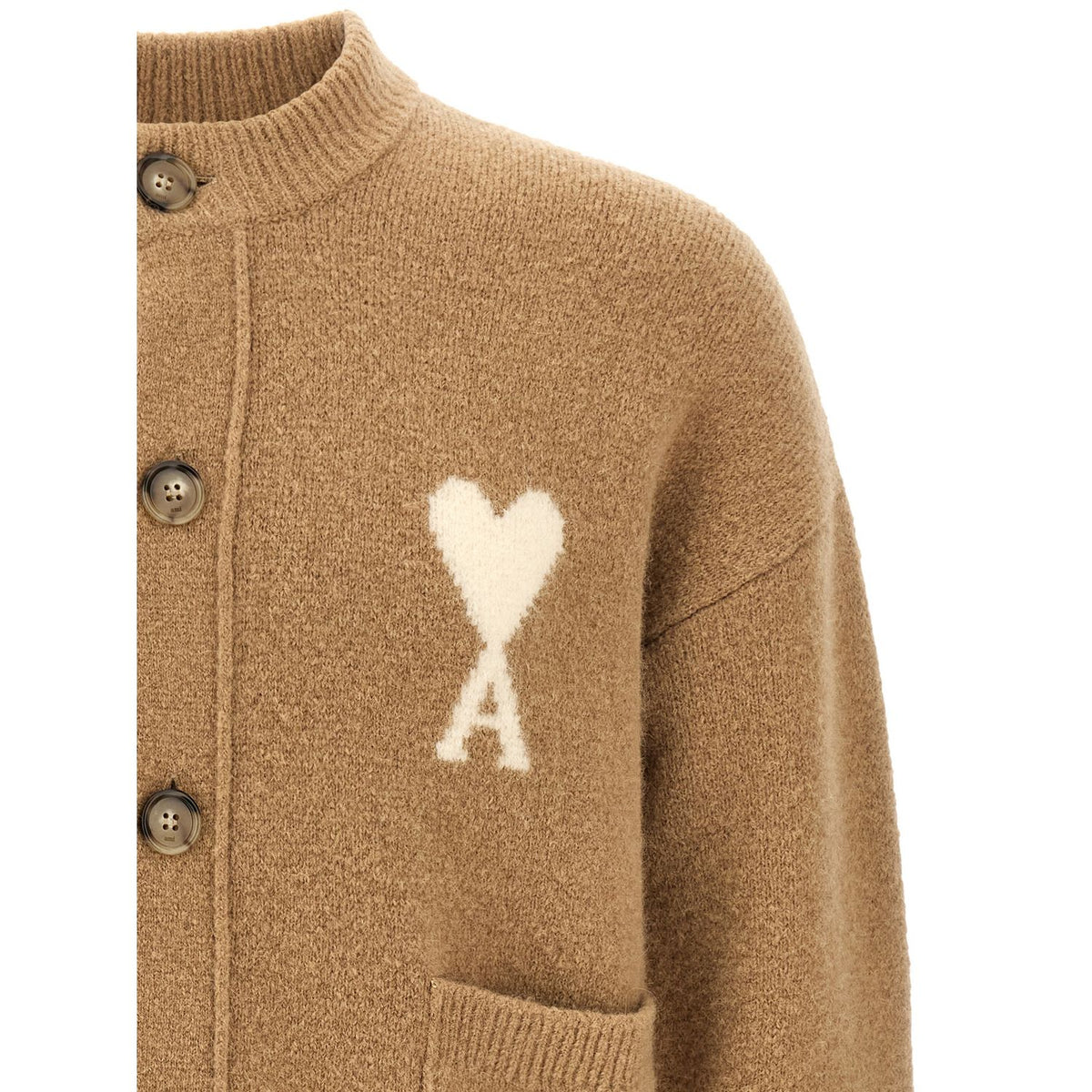 Ami Paris Beige Alpaca Leather Cardigan