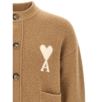 Ami Paris Beige Alpaca Leather Cardigan