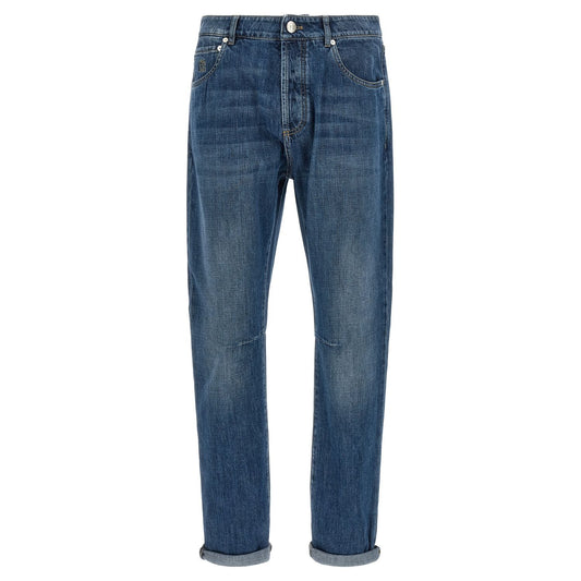 Brunello Cucinelli Blue Cotton Straight-Leg Jeans