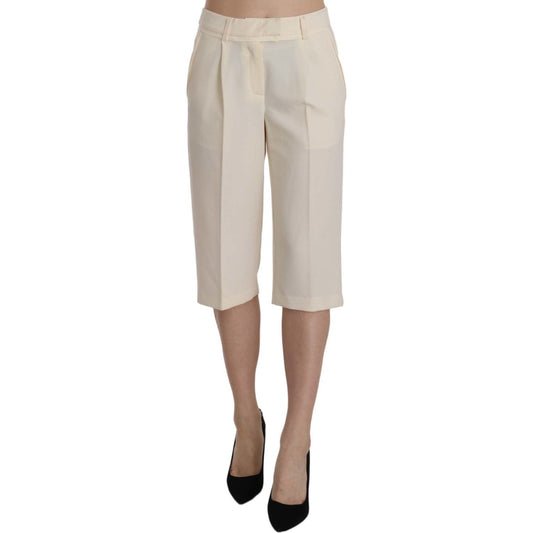 Silvian Heach Cream Mid Waist Cotton Straight Cropped Pants Silvian Heach