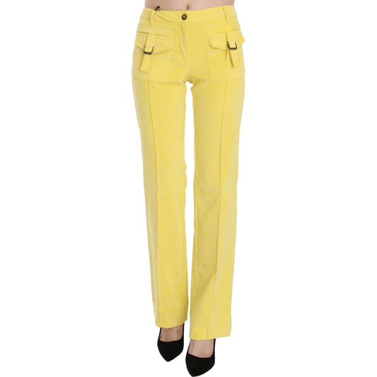 Just Cavalli Yellow Corduroy Mid Waist Straight Trousers Pants Just Cavalli