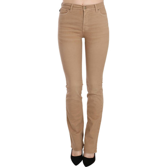 Just Cavalli Brown Cotton Stretch Mid Waist Skinny Trousers Pants Just Cavalli