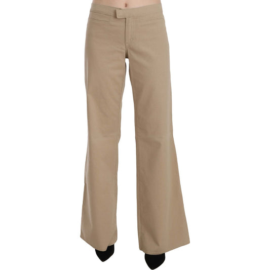 Just Cavalli Beige Cotton Mid Waist Flared Trousers Pants Just Cavalli