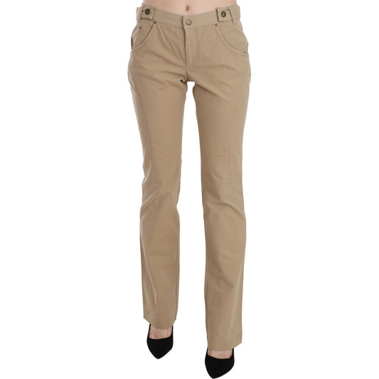 Just Cavalli Beige Cotton Mid Waist Straight Trousers Pants Just Cavalli