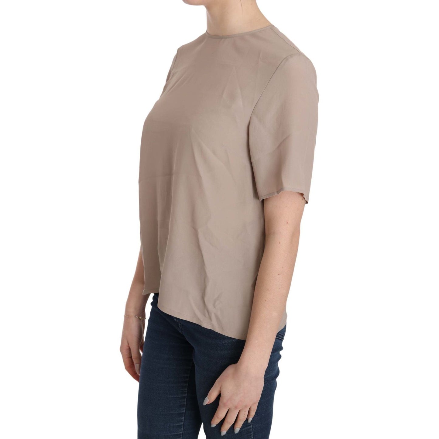 Dolce & Gabbana Beige Crew Neck Short Sleeve Blouse Dolce & Gabbana