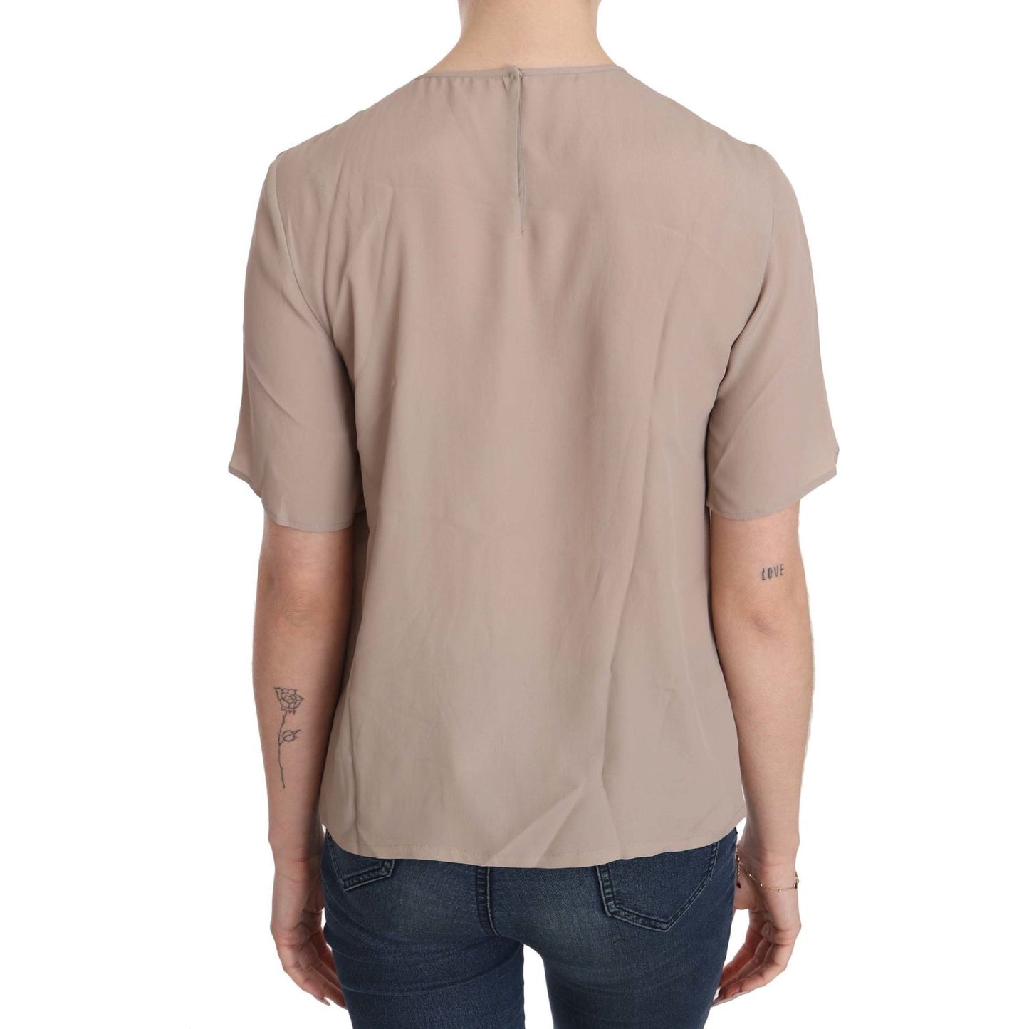 Dolce & Gabbana Beige Crew Neck Short Sleeve Blouse Dolce & Gabbana