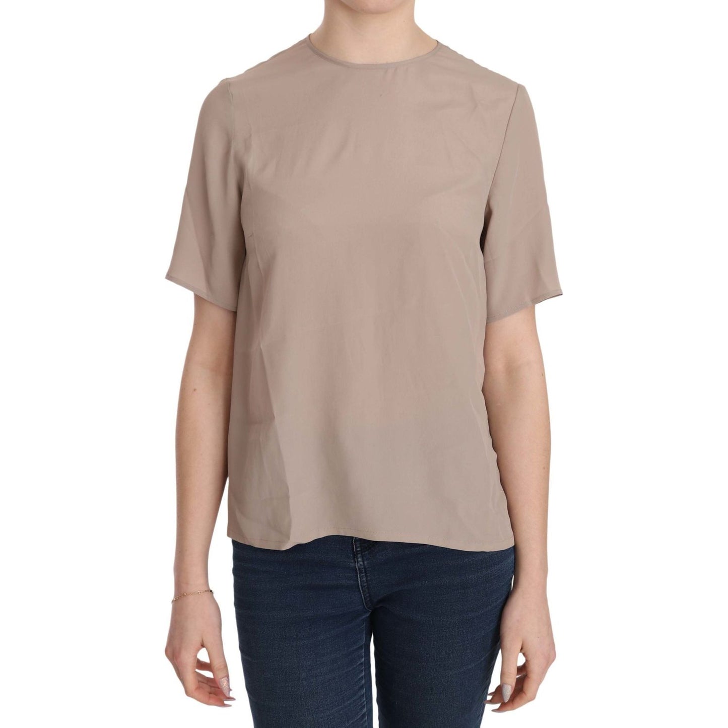 Dolce & Gabbana Beige Crew Neck Short Sleeve Blouse Dolce & Gabbana