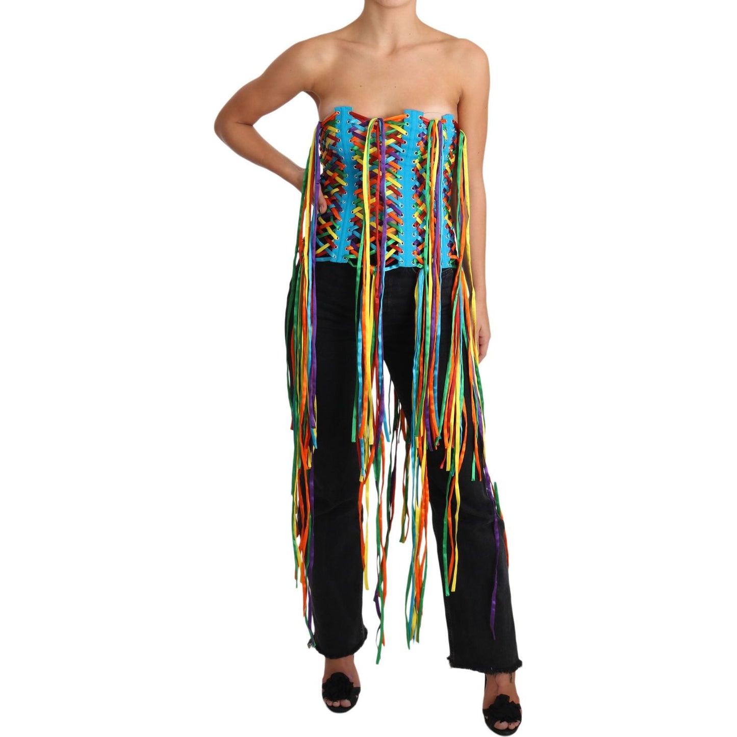 Dolce & Gabbana Multicolor Strings Bustier Polyester Corset Top Dolce & Gabbana