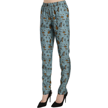Dolce & Gabbana Blue Musical Instruments Print Tapered Pants