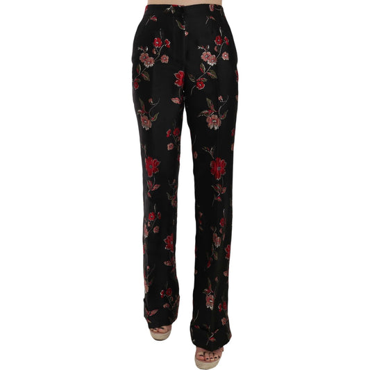 Dolce & Gabbana Floral Print Black Boot Cut Trouser Pants Dolce & Gabbana
