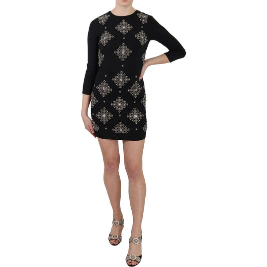John Richmond Black Crystal Stretch Mini Shift Dress John Richmond