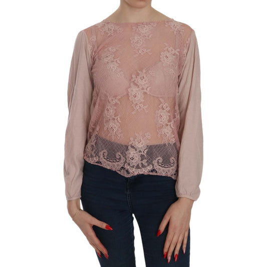 PINK MEMORIES Pink Lace See Through Long Sleeve Blouse PINK MEMORIES